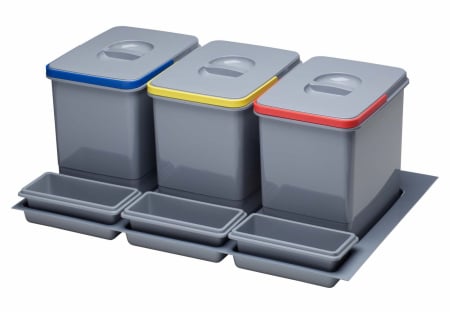 Cosuri de gunoi - Cos de gunoi Praktico incorporabil in sertar, colectare selectiva cu 3 recipiente, pentru corp de 800 mm latime