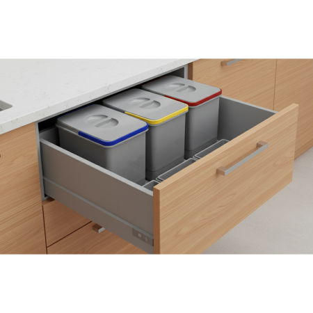 Cos de gunoi Praktico incorporabil in sertar, colectare selectiva cu 3 recipiente, pentru corp de 800 mm latime [1]