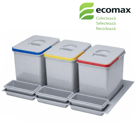 Cosuri de gunoi - Cos de gunoi Praktico incorporabil in sertar, colectare selectiva cu 3 recipiente, pentru corp de 800 mm latime