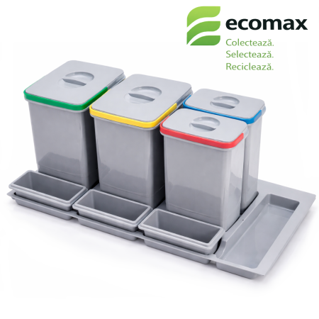 Cos de gunoi Praktico incorporabil in sertar, colectare selectiva, cu 4 recipiente, pentru corp de 900 mm latime [0]
