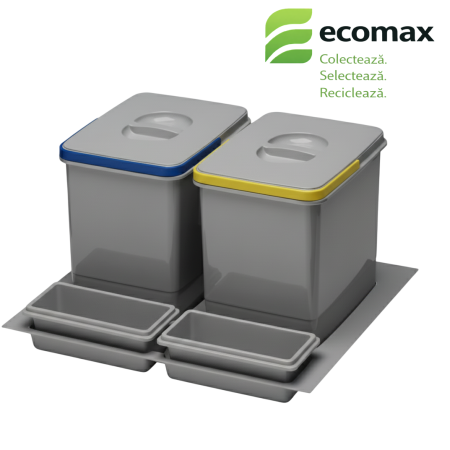 Cosuri de gunoi - Cos de gunoi Praktico Orion incorporabil in sertar, colectare selectiva, cu 2 recipiente, pentru corp de 600 mm latime, H:300 mm