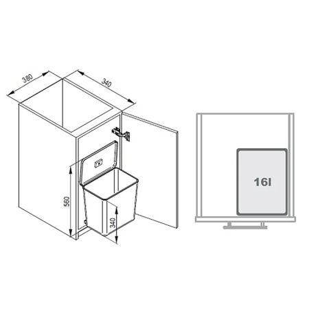 Cos de gunoi Sesamo incorporabil in dulap, colectare selectiva, cu 2 compartimente x 8 L, pentru corp de 450 mm latime [1]