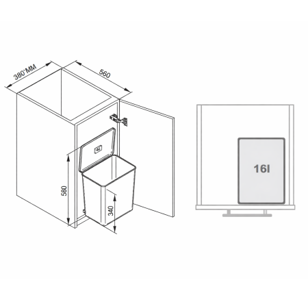 Cos de gunoi Sesamo incorporabil in dulap, cu 1 compartiment x 16 L, pentru corp de 450 mm latime [1]