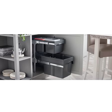 Cos de gunoi Tandem Short incorporabil, colectare selectiva, cu 1 compartiment x 34 litri si 2 compartimente x 12 litri [2]