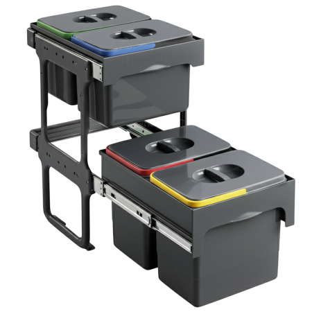 Cosuri de gunoi - Cos de gunoi Tandem Short incorporabil, colectare selectiva, cu 2 compartimente x 15 litri si 2 compartimente x 12 litri