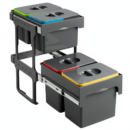 Cosuri de gunoi - Cos de gunoi Tandem Short incorporabil, colectare selectiva, cu 2 compartimente x 15 litri si 2 compartimente x 12 litri