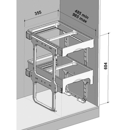 Cos de gunoi Tandem Short incorporabil, colectare selectiva, cu 2 compartimente x 15 litri si 2 compartimente x 12 litri [5]