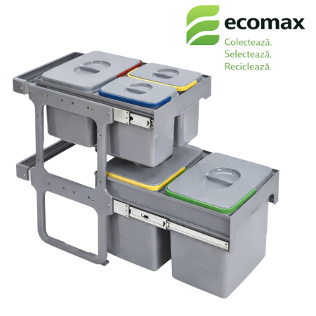 Cosuri de gunoi - Cos de gunoi Tandem Short incorporabil, colectare selectiva, cu 5 compartimente