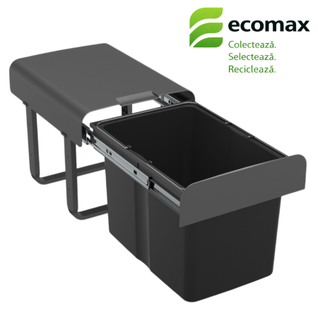 Coșuri de gunoi - Coș gunoi încorporabil Ecomax Ekko 40, cu extragere totală, gri antracit, 1 x 34 l