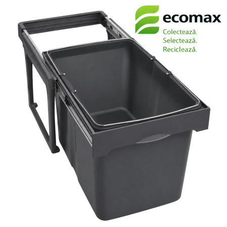 Coșuri de gunoi - Coș gunoi încorporabil Ecomax Ekko Easy 40, cu extragere totală, gri antracit, 1 x 34 l