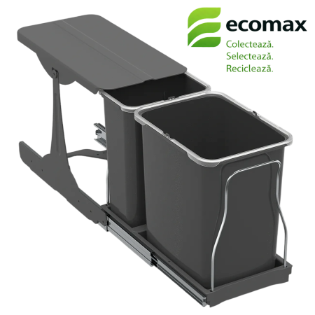 Coșuri de gunoi - Coș gunoi încorporabil Ecomax Patty 30, colectare selectivă, gri antracit, 16 l + 8 l