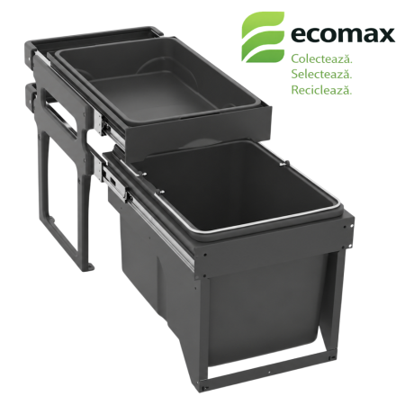 Coșuri de gunoi - Coș gunoi încorporabil Ecomax Tank Front 40, cu extragere automata, gri antracit, 1 x 34 l