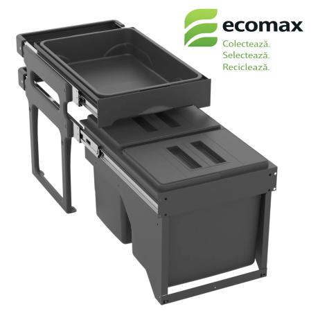 Birou - Coș gunoi încorporabil Ecomax Tank Front Jazz 40, cu extragere automata, colectare selectivă, 2 x 15 l