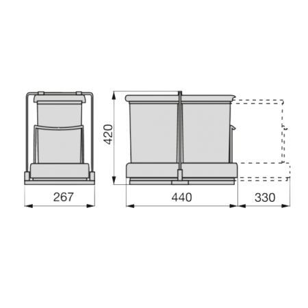 Coș gunoi încorporabil Gollinucci CR Eliot, colectare selectivă, pentru corp de 400 mm, gri deschis, 2 x 14 l [1]