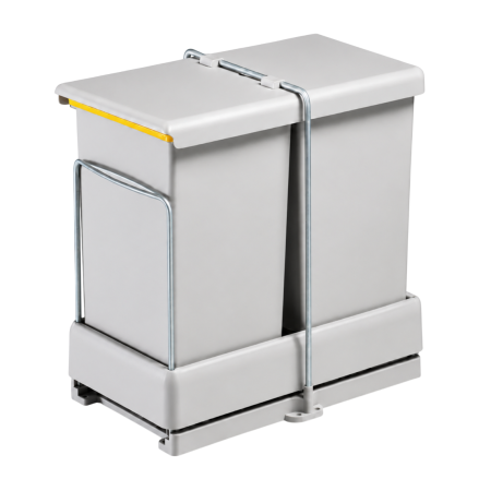Coșuri de gunoi - Coș gunoi încorporabil Gollinucci CR Eliot, colectare selectivă, pentru corp de 400 mm, gri deschis, 2 x 14 l