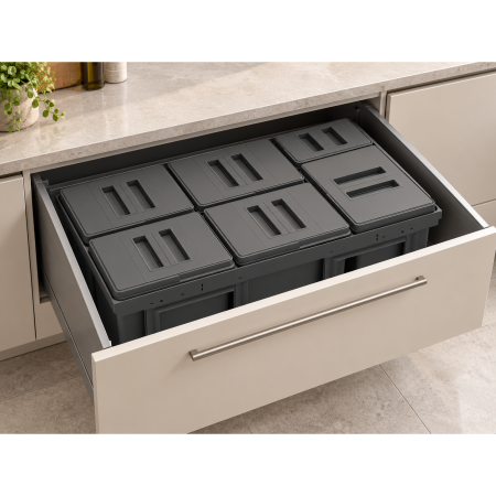 Coș gunoi încorporabil în sertar, Ecomax Jazz 90, colectare selectivă, gri antracit, 5 x 12 l + 1 x 5 l [2]