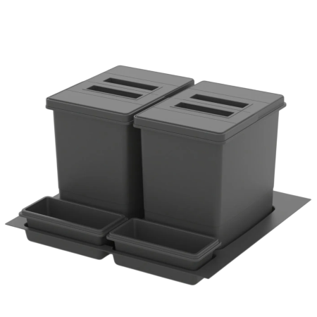 Bucătărie - Coș gunoi încorporabil în sertar, Praktico Jazz Antracit 600 Ecomax, colectare selectivă, 2 x 12 l