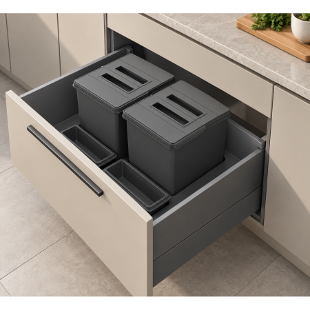 Coș gunoi încorporabil în sertar, Praktico Jazz Antracit 600 Ecomax, colectare selectivă, 2 x 15 l [2]