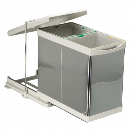 Coșuri de gunoi - Coș gunoi încorporabil Pelikan 21200, cu extragere automată, colectare selectivă, pentru corp de 400 mm, gri, 2 x 14 l
