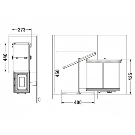 Coș gunoi încorporabil Pelikan 21200, cu extragere automată, colectare selectivă, pentru corp de 400 mm, gri, 2 x 14 l [1]