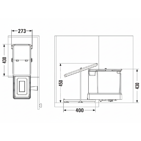 Coș gunoi încorporabil Pelikan 21561A, cu extragere automată, colectare selectivă, pentru corp de 400 mm, antracit, 2 x 14 l [1]