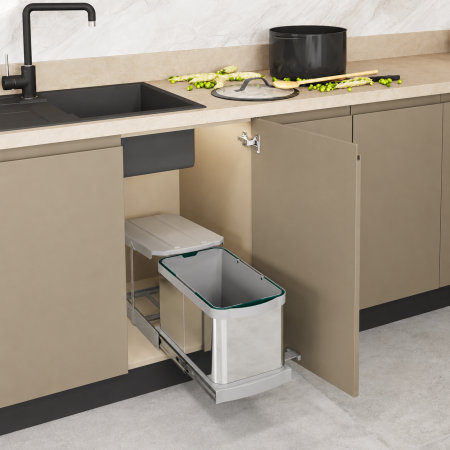 Cos de gunoi incorporabil din otel inoxidabil S2574, cu extragere automata [3]