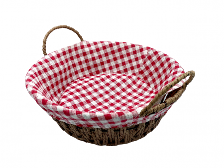 Platouri, tăvi și coșuri pâine - Cos rotund pentru paine, cu manere si panza, maro, Ø: 24 cm