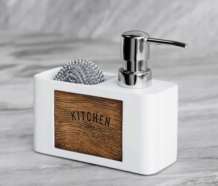 Dozator pentru sapun, alb cu gravura pe lemn, 200 ml [4]