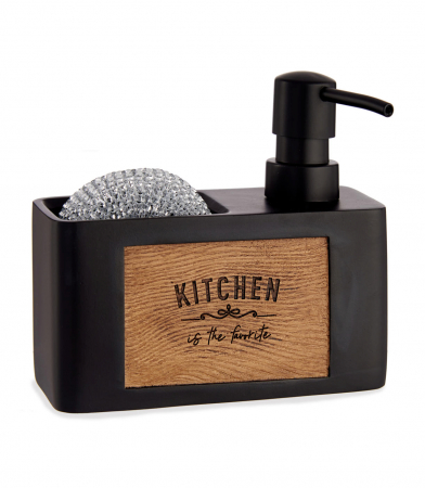 Dozatoare și suporturi săpun - Dozator pentru sapun, negru cu gravura pe lemn, 200 ml