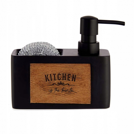 Dozator pentru sapun, negru cu gravura pe lemn, 200 ml [3]