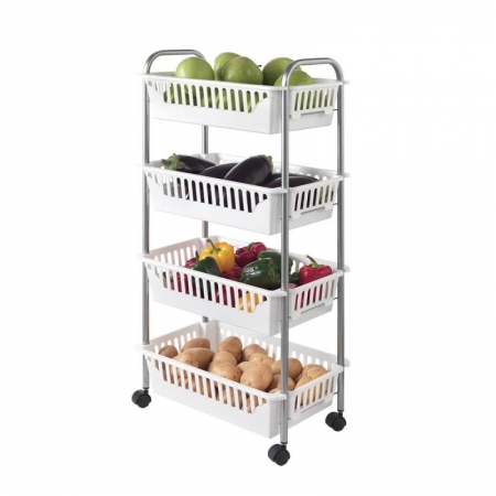 Gradină și garaj - Etajera mobila Oslo cu 4 cosuri albe, 41x26x84 cm