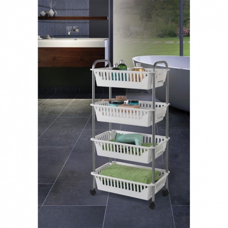 Etajera mobila Oslo cu 4 cosuri albe, 41x26x84 cm [1]