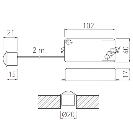 Întrerupător cu senzor de mișcare PIR GTV pentru iluminat LED, 250W, 100-240V AC, IP20, alb, cablu 2 m [1]