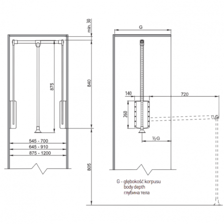 Lift pentru haine, alb, reglabil pe latime de la 545 mm la 700 mm [1]