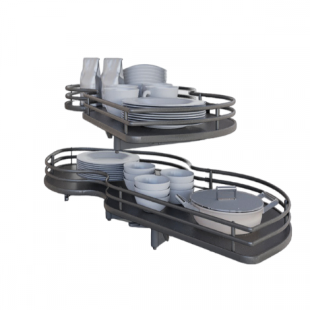 Combi 2 - Rafturi rotative cu extractie completa, Inoxa 846BE Ellite, pentru dulap de colt cu deschidere spre dreapta si usa de 45 cm, finisaj ardezie [1]