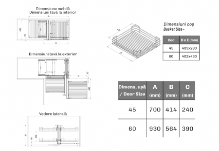 Compact 2 - Mecanism de colt reversibil cu extractie totala, 839B Ellite, pentru usa de 45 cm, finisaj ardezie [3]