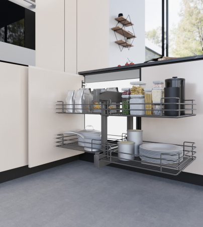 Coșuri colț - Compact 2 - Mecanism de colt reversibil cu extractie totala, 839B Ellite, pentru usa de 60 cm, finisaj ardezie