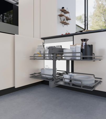 Coșuri colț - Compact 2 - Mecanism de colt reversibil cu extractie totala, 839BE Ellite, pentru usa de 60 cm, finisaj ardezie