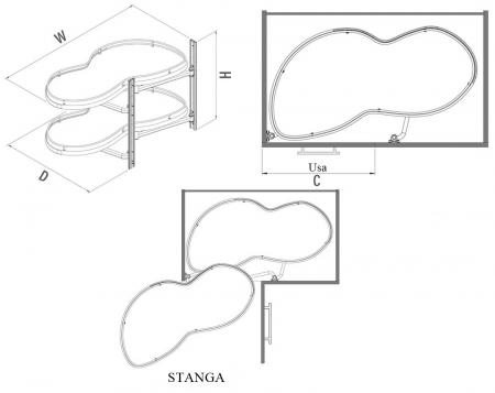 Magic Corner pentru dulap de colt  S-3013-A, cu deschidere spre stanga si usa de 45 cm, finisaj antracit [2]