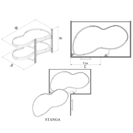 Magic Corner pentru dulap de colt  S-3013-C, cu deschidere spre stanga si usa de 45 cm, finisaj crom [4]