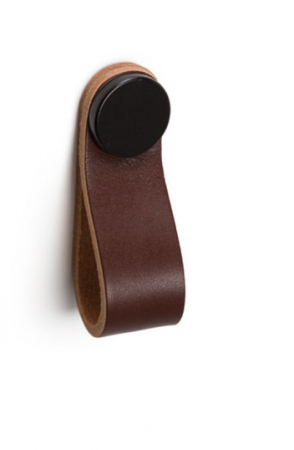 Maner, buton Flexa din piele maro pentru mobilier, cu ornament negru, L: 70 mm [0]