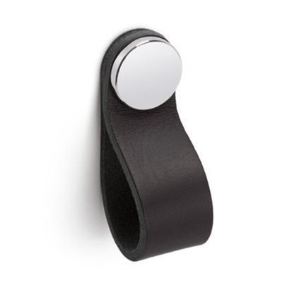 Manere si butoni - Maner, buton Flexa din piele neagra pentru mobilier, cu ornament crom lucios, L: 70 mm