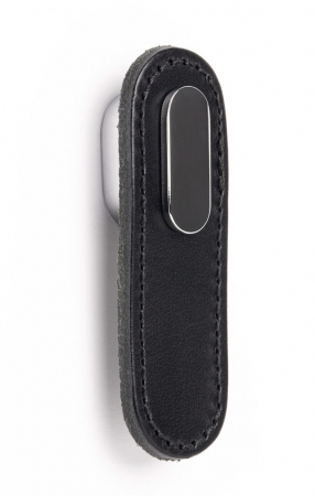 Manere si butoni - Maner, buton Oblong din piele neagra pentru mobilier, cu ornament finisaj crom lucios, L 70 mm