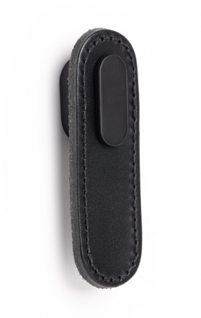 Manere si butoni - Maner, buton Oblong din piele neagra pentru mobilier, cu ornament finisaj negru mat, L 70 mm