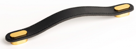 Moderne - Maner Oblong din piele neagra pentru mobilier, cu ornament finisaj auriu periat, L:197 mm