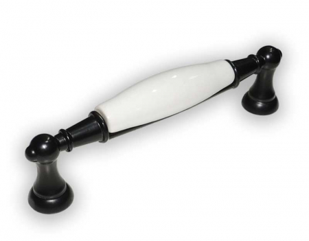 Cu porțelan - Maner pentru mobila cu insertie ceramica, finisaj alb/negru, 128 mm