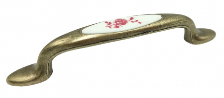 Clasice si vintage - Maner pentru mobila cu insertie rasina floare rosie, finisaj bronz oxidat, 96 mm