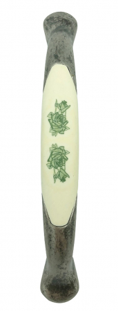 Maner pentru mobila cu insertie rasina floare verde, finisaj argint oxidat, 128 mm [1]