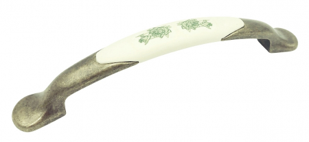 FERONERIE SI ACCESORII MOBILA - Maner pentru mobila cu insertie rasina floare verde, finisaj bronz oxidat, 128 mm