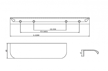 Maner pentru mobila Hexa GT, finisaj otel periat GT, L:1200 mm [3]